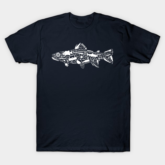 Fishing Tackle Fish Silhouette Design T-Shirt by analogdreamz